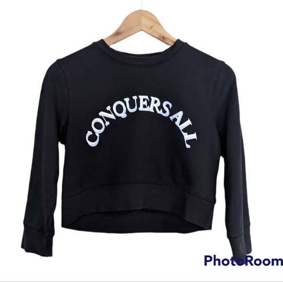 Talula Cropped Conquers All Pullover Lightweight Sweatshirt | Black Crop Top - Picture 3 of 12